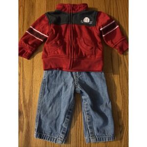Faded Glory Vintage 12 Month Boy 2 Piece Outfit Set Full Zip Up Sweatshirt Jeans